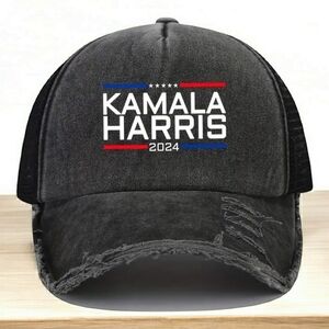 Kamala Harris Hat Black Frayed 47 Campaign Trucker Cap Red White Blue Mesh New